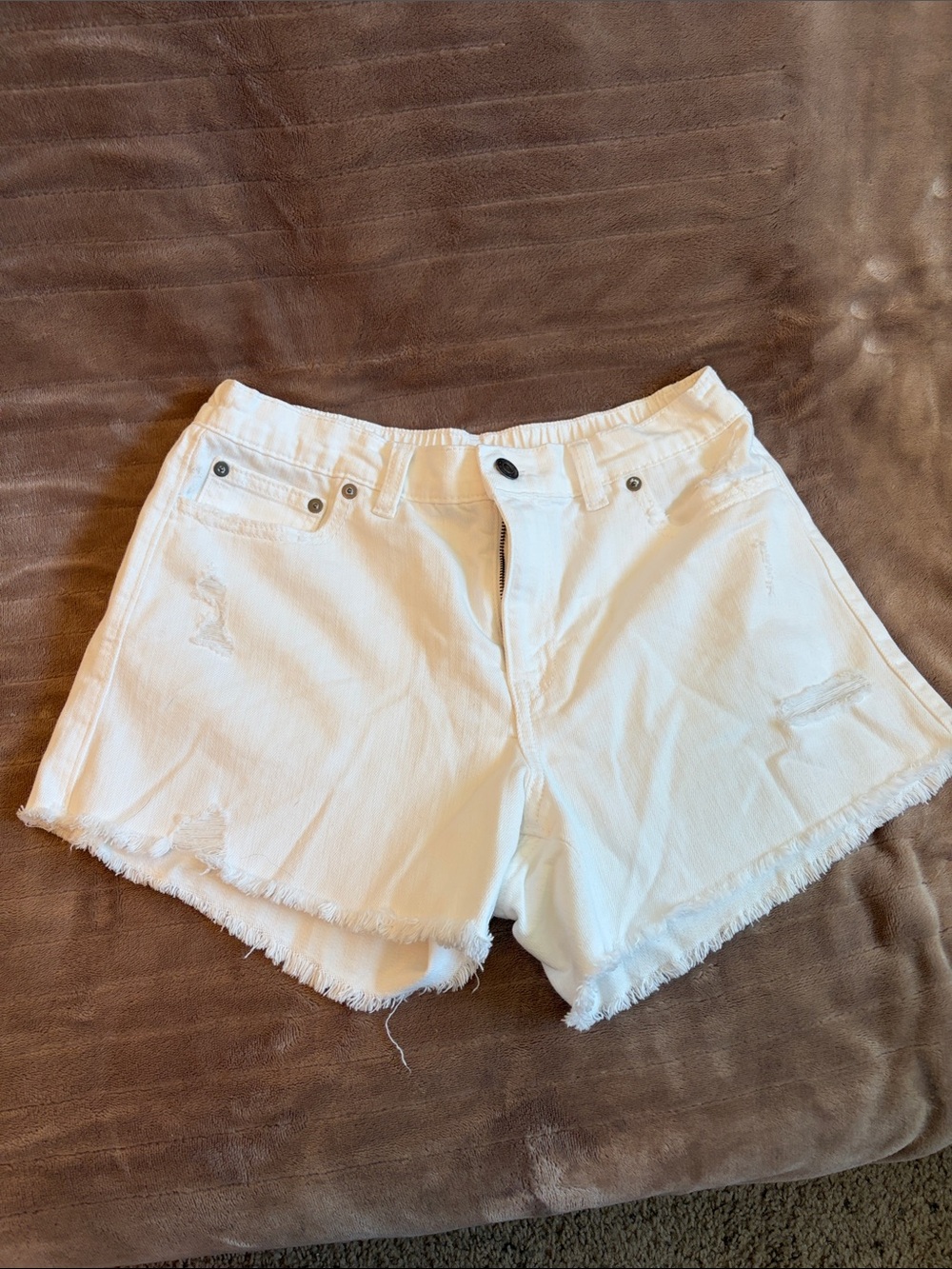 aerie White Distressed Denim Shorts